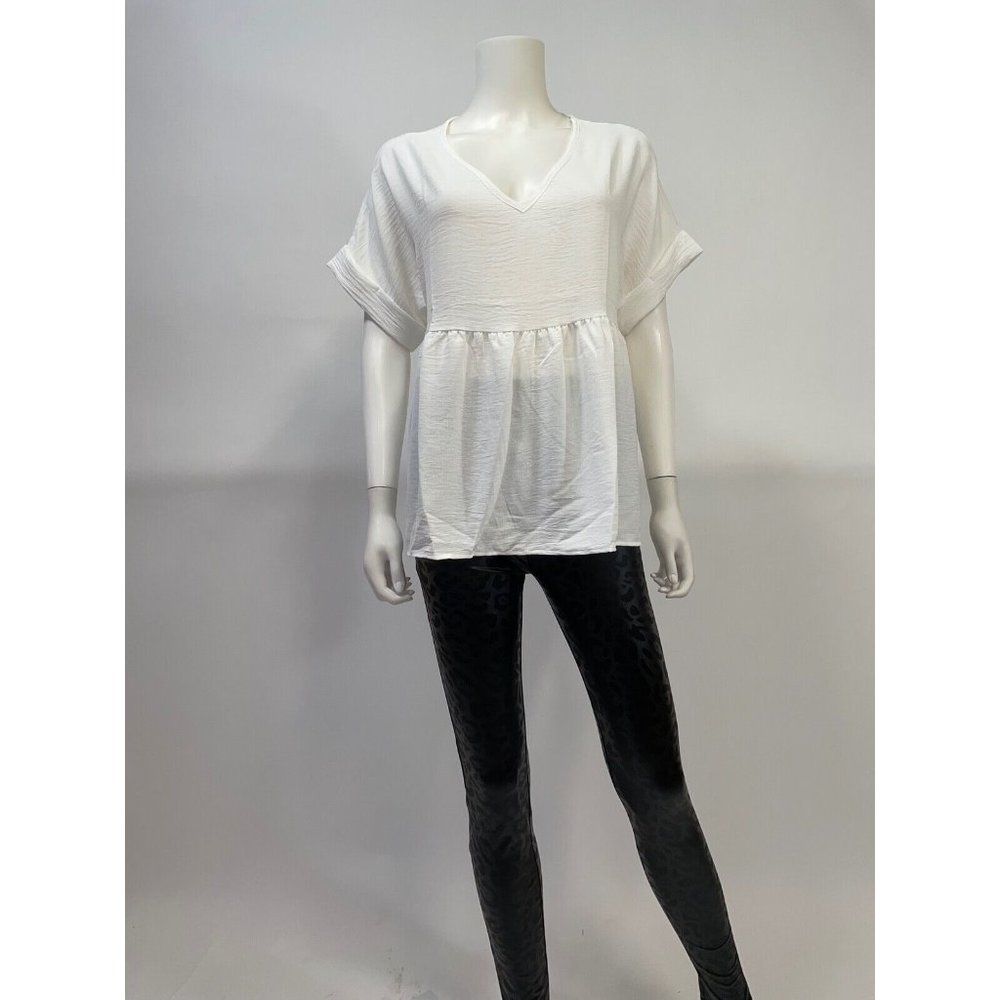 Entro Off White Short Sleeve V-neck babydoll tunic top